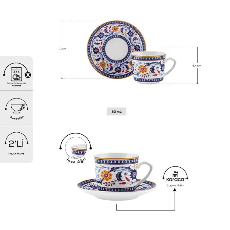 KARACA Ihlamur Coffee Cup Set 80 ml – 2 Pcs KARACA Ihlamur Coffee Cup Set 80 ml – 2 Pcs