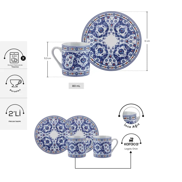 KARACA Gülhane Coffee Cup Set 80 ml – 2 Pcs KARACA Gülhane Coffee Cup Set 80 ml – 2 Pcs