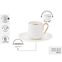 Karaca Helios White 6-Person Coffee Cup Set