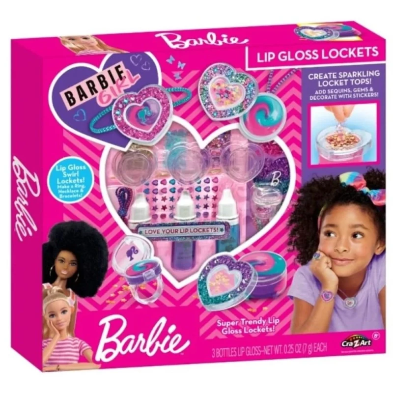 Barbie Sparkling Sweet Heart Lip Gloss Lockets – DIY Cosmetic Set for Kids