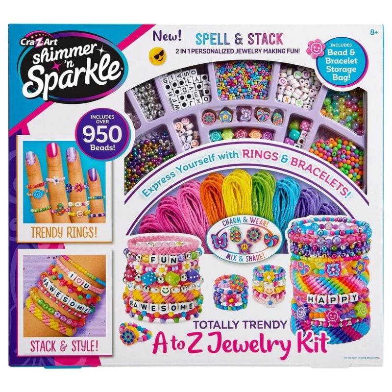 Shimmer 'n Sparkle A to Z Jewelry Making Kit – 950+ Beads, Friendship Bracelets & Rings