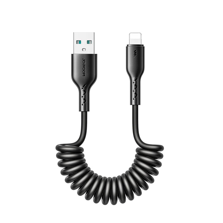 Joyroom 3A Coiled Fast Charging Data Cable for Car (Type-C/Lightning) 1.5m - Black