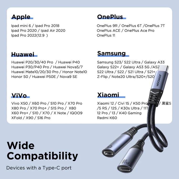 Joyroom 2 in 1 Audio Adapter Type C to Dual Type C - Black Joyroom 2 in 1 Audio Adapter Type C to Dual Type C - Black