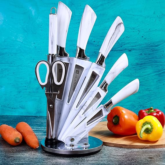 Royalford 8-Piece Knife Set with Rotating Stand – White Royalford 8-Piece Knife Set with Rotating Stand – White