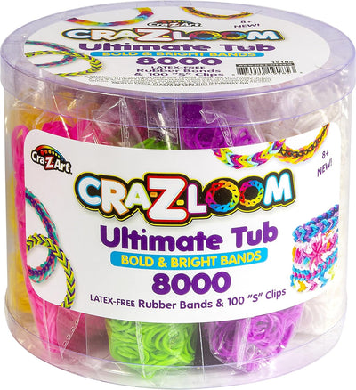 حوض Cra-Z-Loom Ultimate: 8000 شريط مطاطي و100 مشبك S
