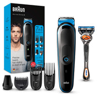 Braun: 9-in-1 Men's Grooming Kit ,Beard Trimmer, Hair Clippers, Ear & Nose Trimmer - Black/Blue