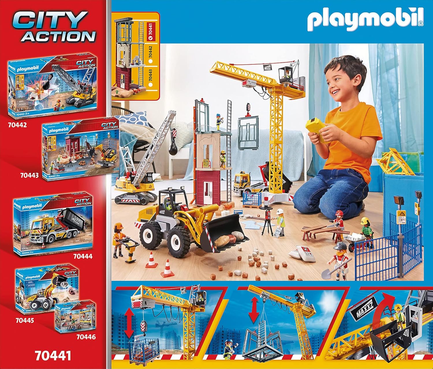 PLAYMOBIL RC Crane with Building Section - Remote-Controlled Toy