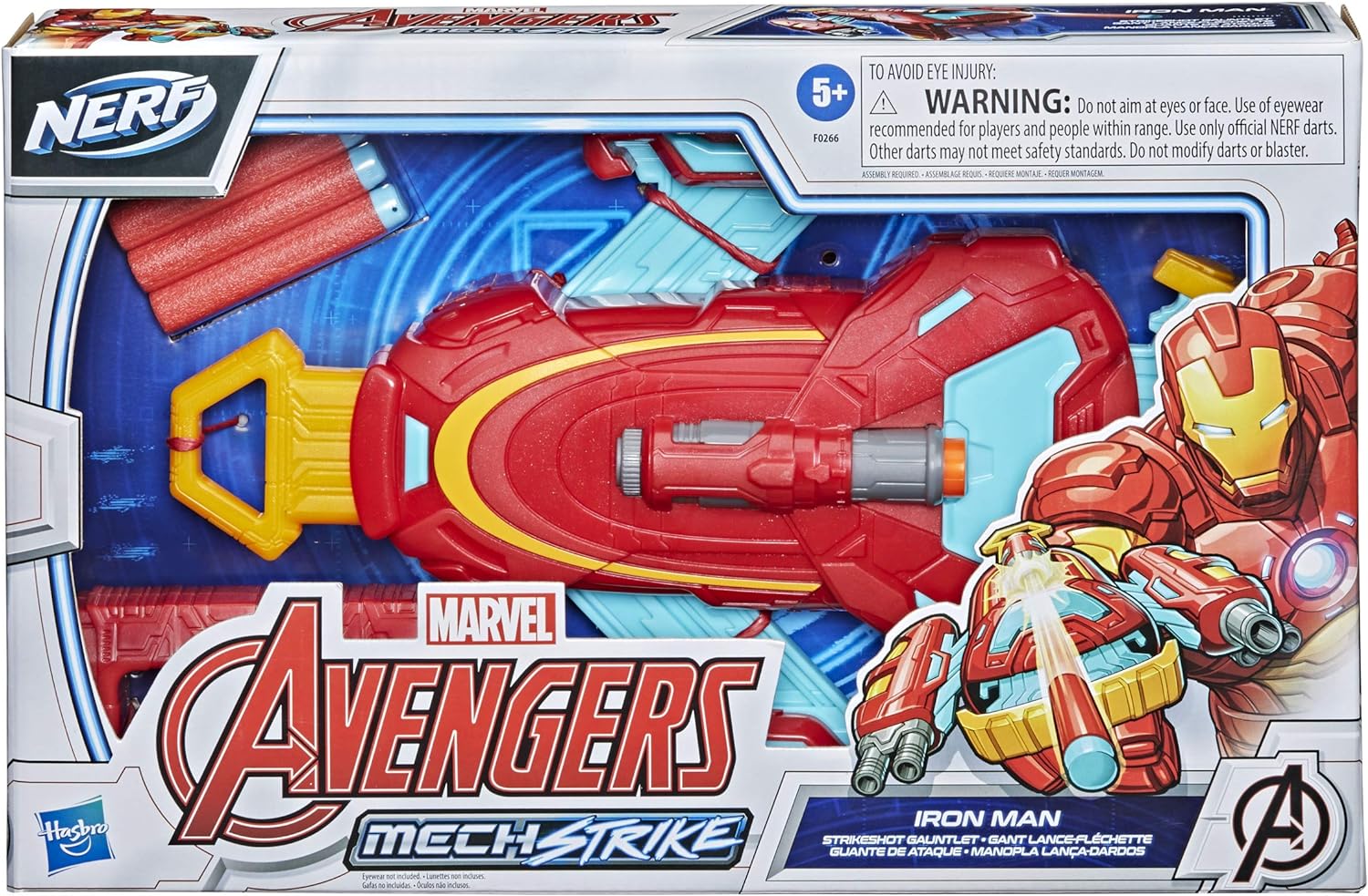 Hasbro Avengers Marvel Mech Strike Iron Man Strikeshot Gauntlet Role Play Toy with 3 NERF Darts, Pull Handle to Expand, for Kids Ages 5 and Up