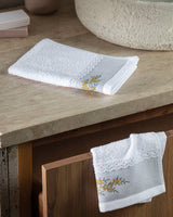 Madame Coco Pansy Hand Towel – 2-Pack 100% Cotton Soft & Elegant in White & Grey