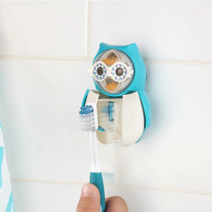 حامل فرشاة أسنان Flipper للأطفال مع مؤقت - تصميم بومة أزرق