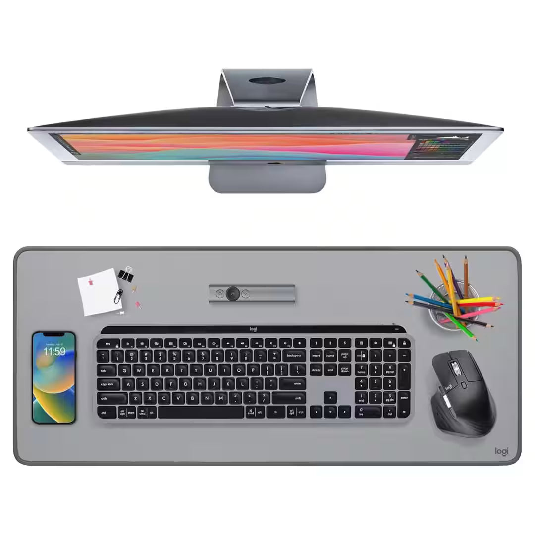 Logitech Studio Series Desk Mat – Spill-Resistant, Anti-Slip Extended Mouse Pad | Mid Grey