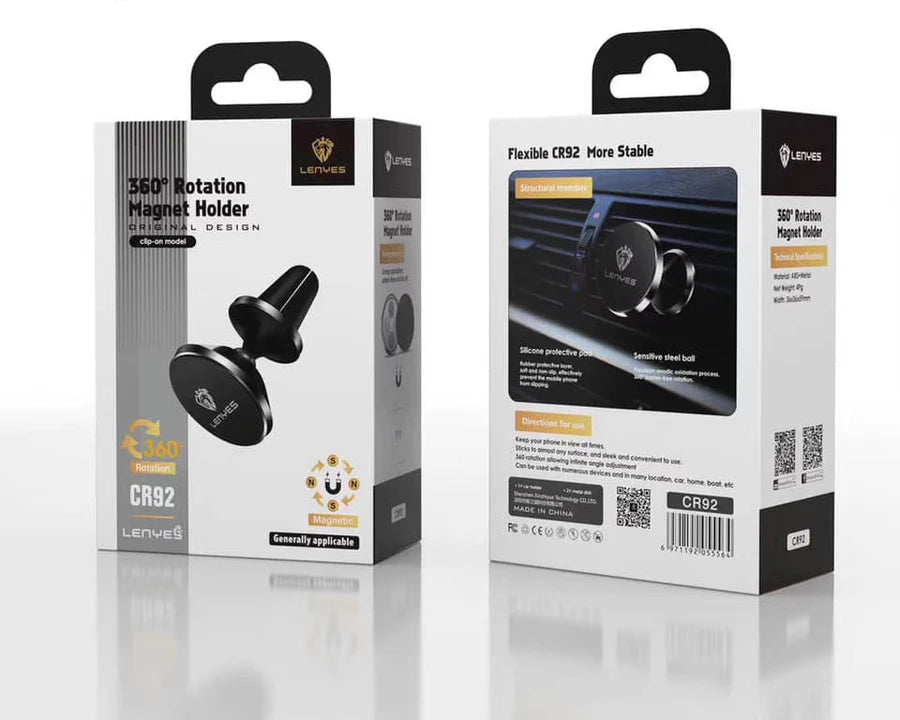 LENYES CR92 Magnetic Car Mount – Black, Compact & Secure