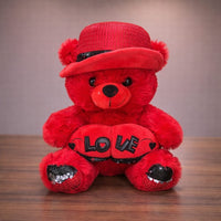 Red Love Teddy Bear with Hat – Plush Bear Holding LOVE Heart