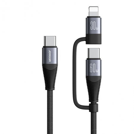 JOYROOM Series 2 in 1 Fast Charging Data Cable 1.2M 60W Type-C to Lightning +Type-C - Black