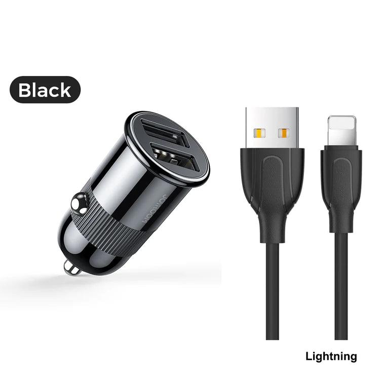Joyroom 3.1A Fast & Safe Car Charger for 2 Devices - Black & White Joyroom 3.1A Fast & Safe Car Charger for 2 Devices - Black & White