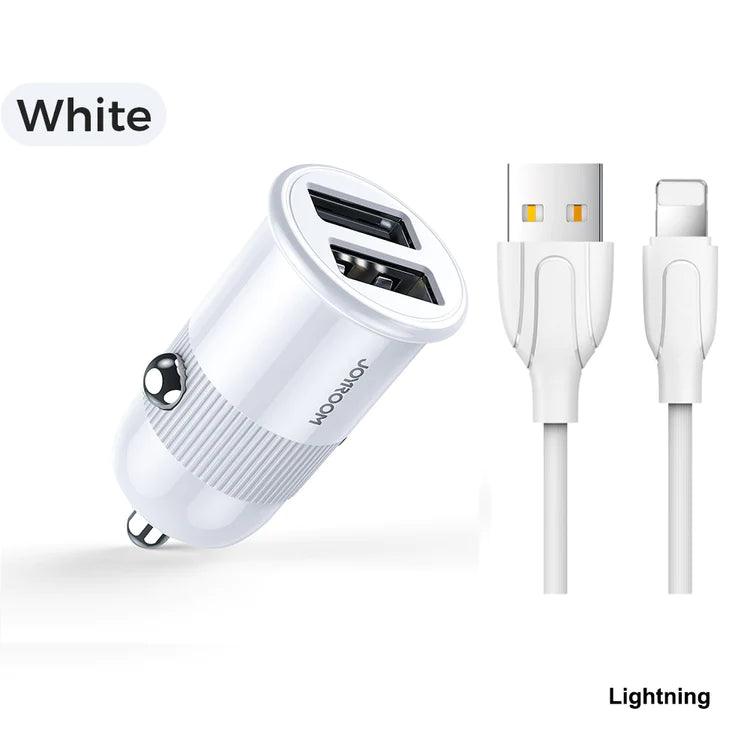 Joyroom 3.1A Fast & Safe Car Charger for 2 Devices - Black & White Joyroom 3.1A Fast & Safe Car Charger for 2 Devices - Black & White