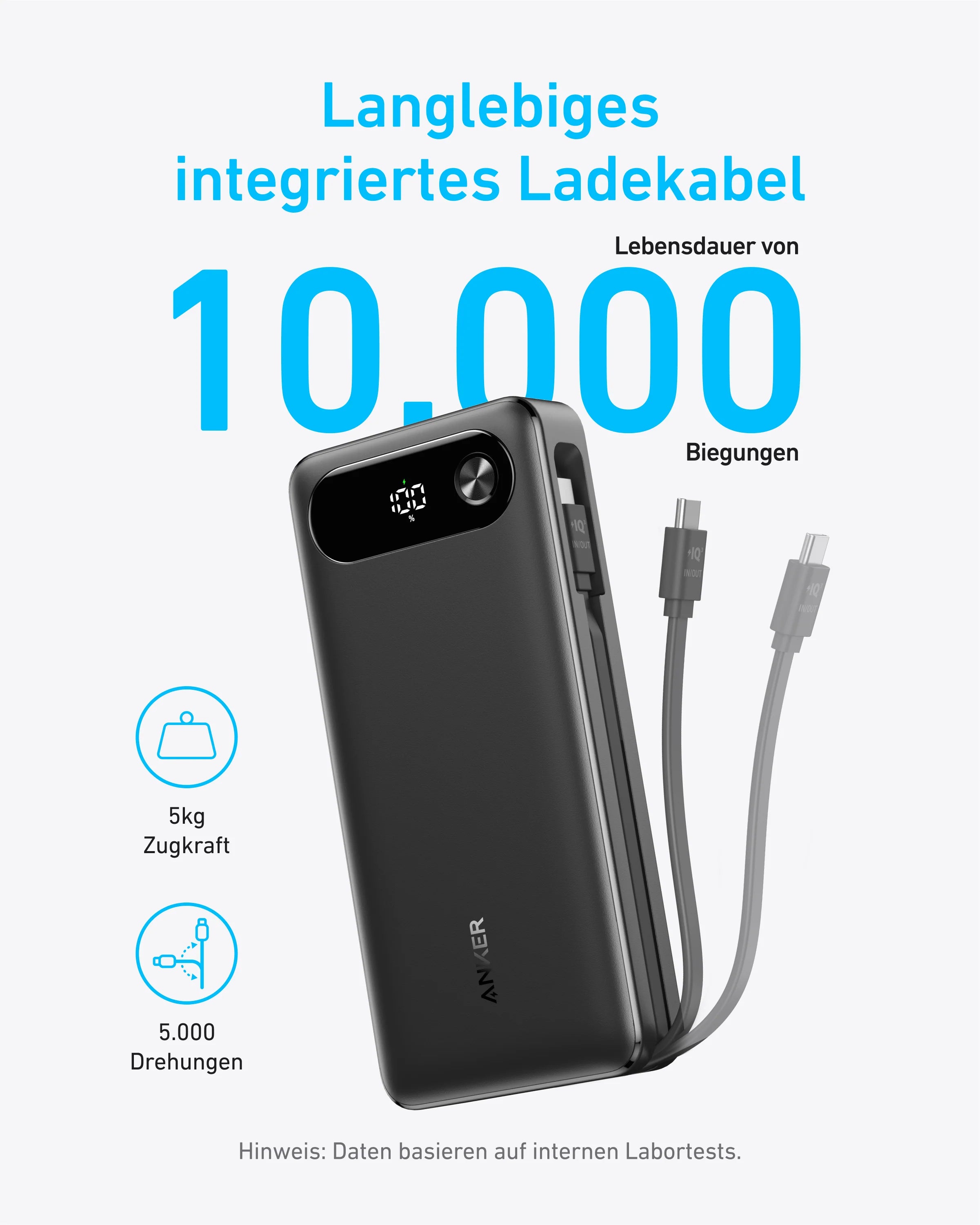 Anker Power Bank 20,000mAh – 87W with Built-In USB-C Cable