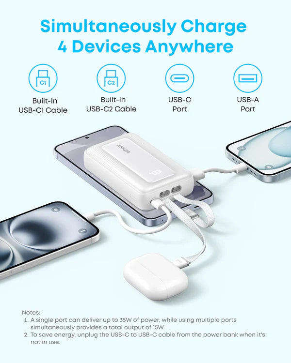 Anker Zolo 10K Power Bank 35W with Dual Built-in USB-C
