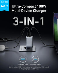 شاحن Anker Prime 100 واط GaN – 3 منافذ شحن سريع