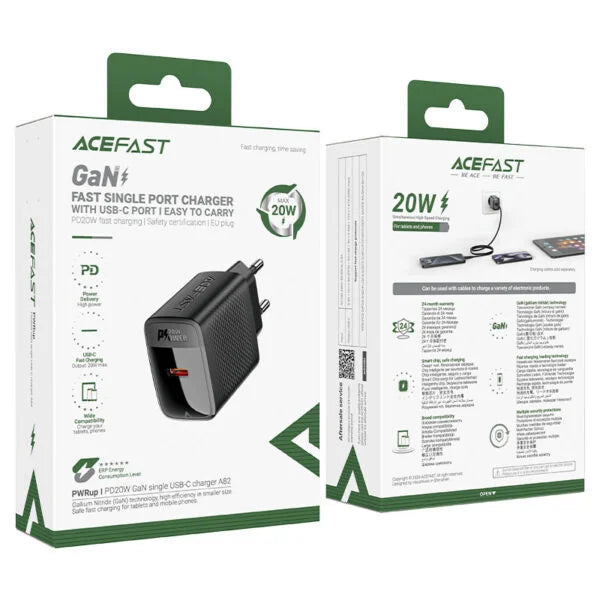 ACEFAST A82 PD20W GaN Single USB-C Charger – Black