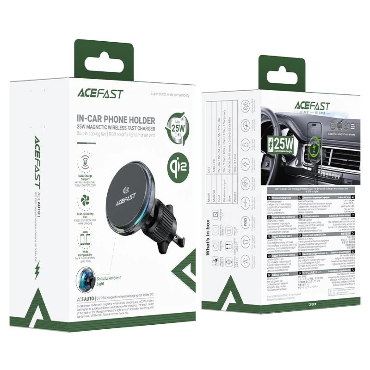 شاحن سيارة ACEFAST D61 مغناطيسي Qi2 25W تبريد RGB