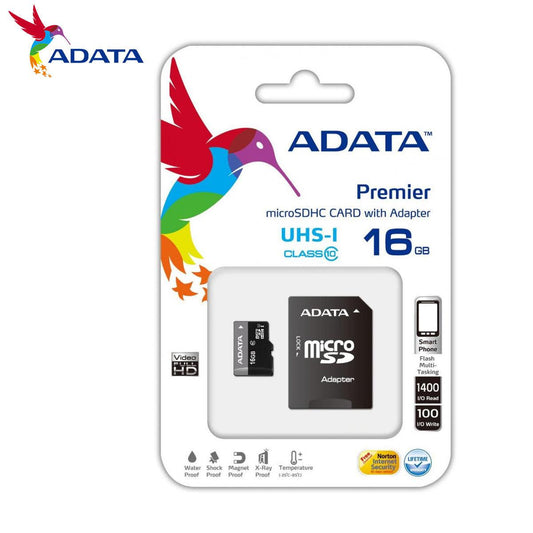 بطاقة ADATA MICROSDHC سعة 16 جيجابايت UHS-I CLASS10 85 بسرعة بيع بالتجزئة تصل إلى 100 ميجابايت/ثانية 