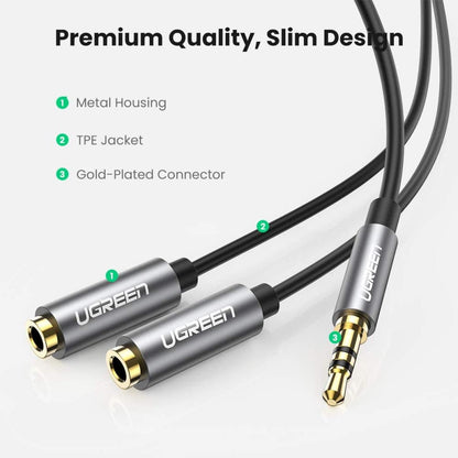 UGREEN 3.5mm ذكر إلى 2 أنثى كابل مقسم صوت سماعة الرأس - B