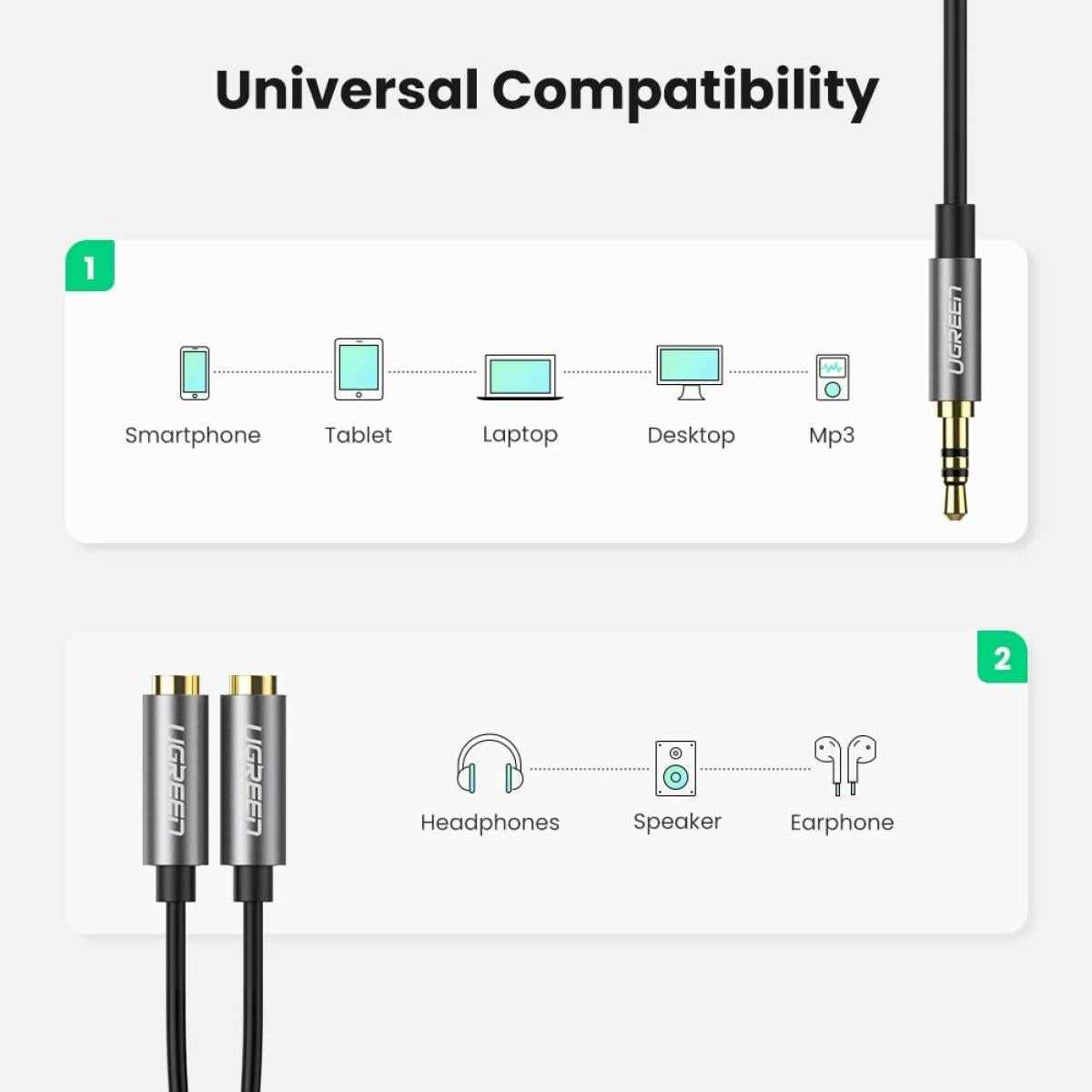 UGREEN 3.5mm M to 2 F Headphone Audio Splitter Cable -B