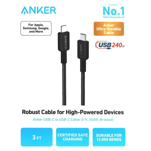 Anker 310 USB-C to USB-C Cable (3ft, 240W, Braided)