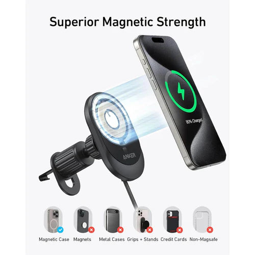 Anker MagGo Wireless Car Charger with Power Adapter Bundle 15W