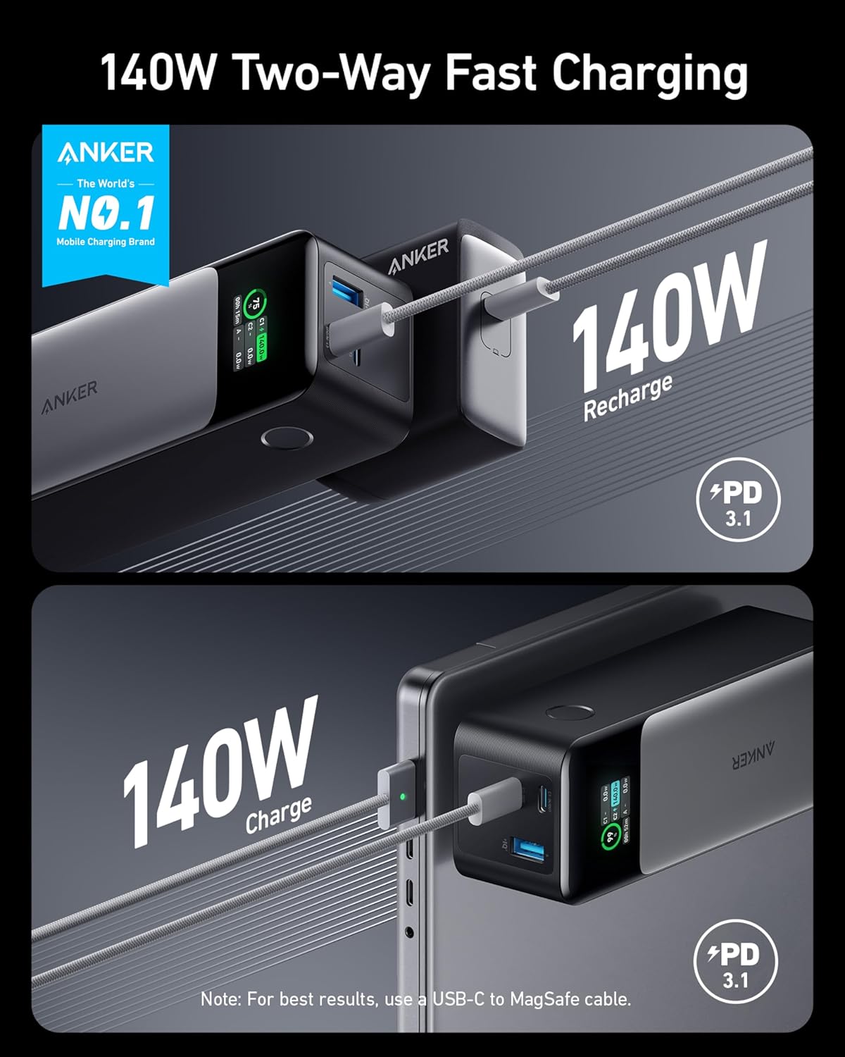 Anker 737 Power Bank 24,000mAh 3 Port Ultra Fast Charger 