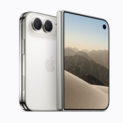 Apple iPhone Duo in Star White and Night Sky, folded and unfolded