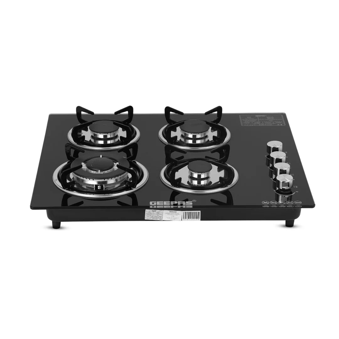 Geepas 4-Burner Tempered Glass Gas Hob, 6.51kW, Auto Ignition, Black GK4410