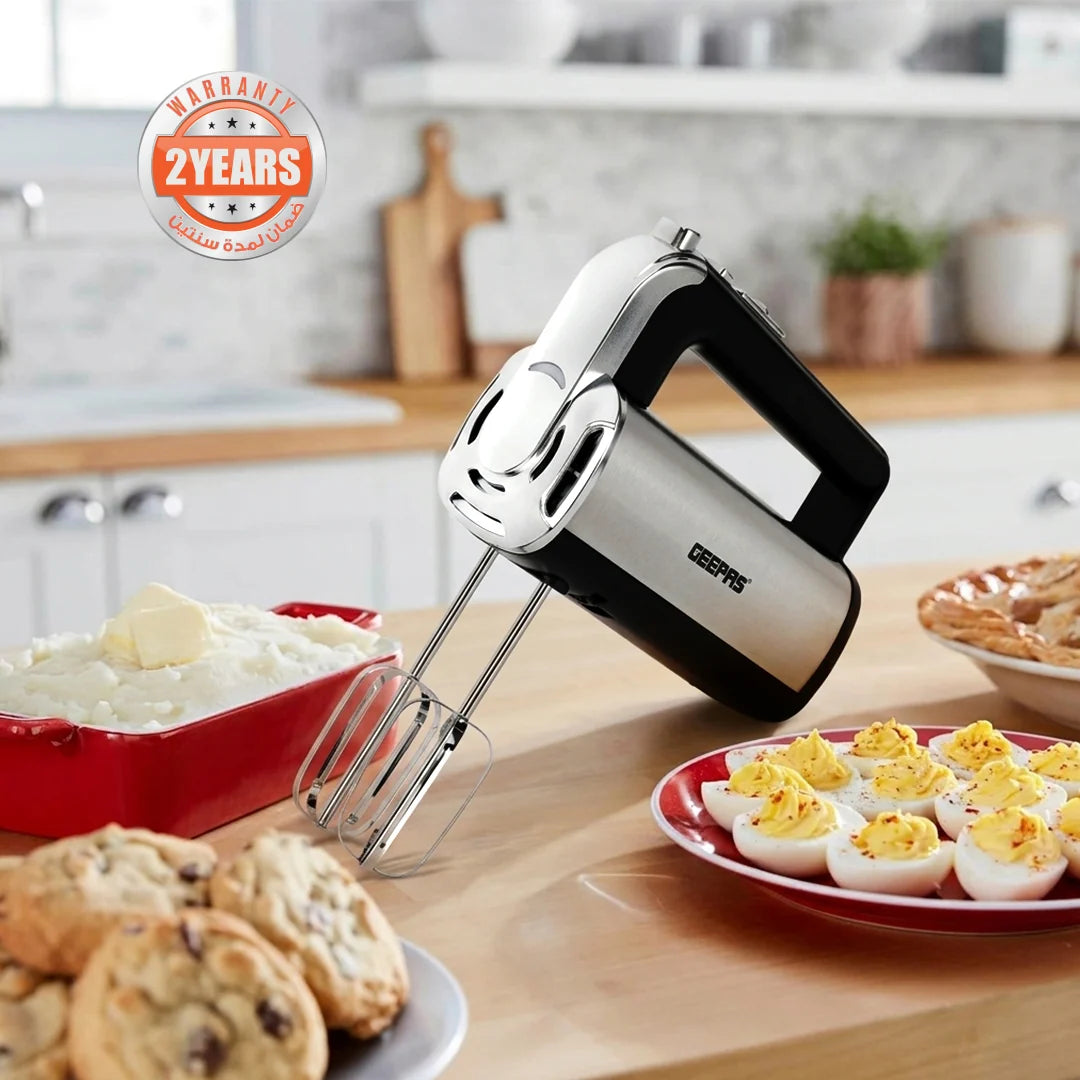 Geepas 400W Hand Mixer with 5 Speeds, Turbo Function, Black/Silver GHM2001