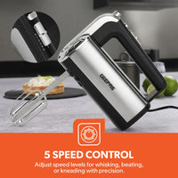 Geepas 400W Hand Mixer with 5 Speeds, Turbo Function, Black/Silver GHM2001