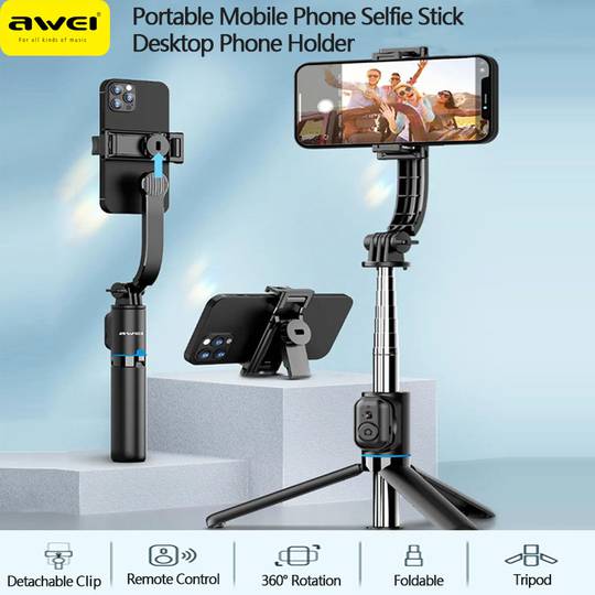 Awei Bluetooth Foldable Selfie Stick Tripod with Remote Control