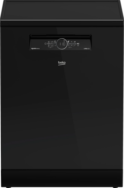 Beko BDFN26560GBP Freestanding Dishwasher, 15 Place Settings, Wi-Fi, Inverter, Black Glass