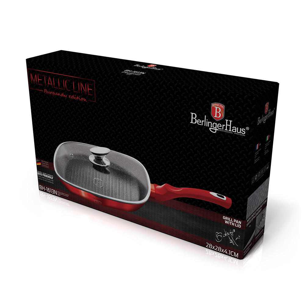 مقلاة شواية مع غطاء زجاجي 28 سم - بيرلنجر هاوس Burgundy مقلاة شواية مع غطاء زجاجي 28 سم - بيرلنجر هاوس Burgundy