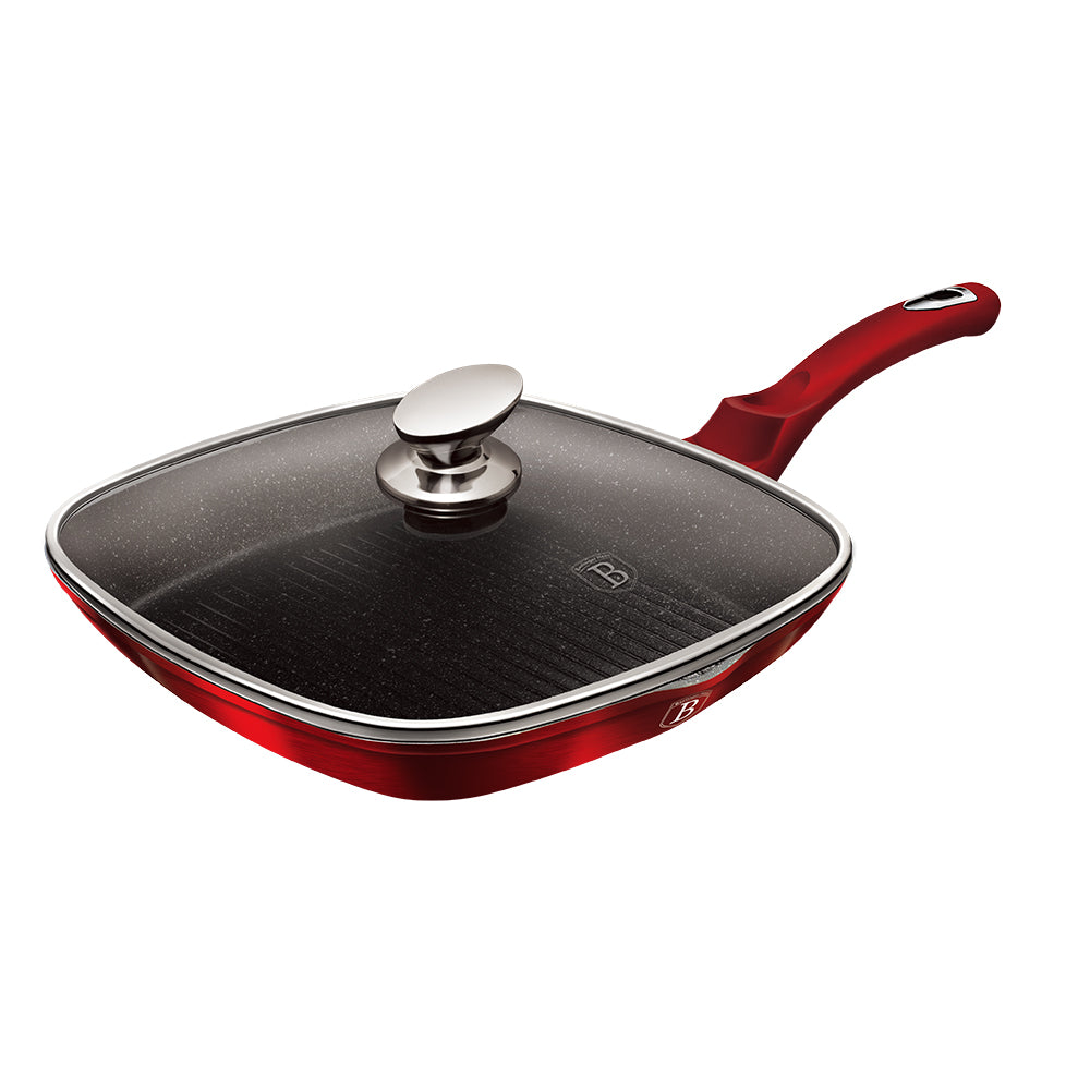 Grill Pan with Glass Lid 28 cm - Berlinger Haus Burgundy