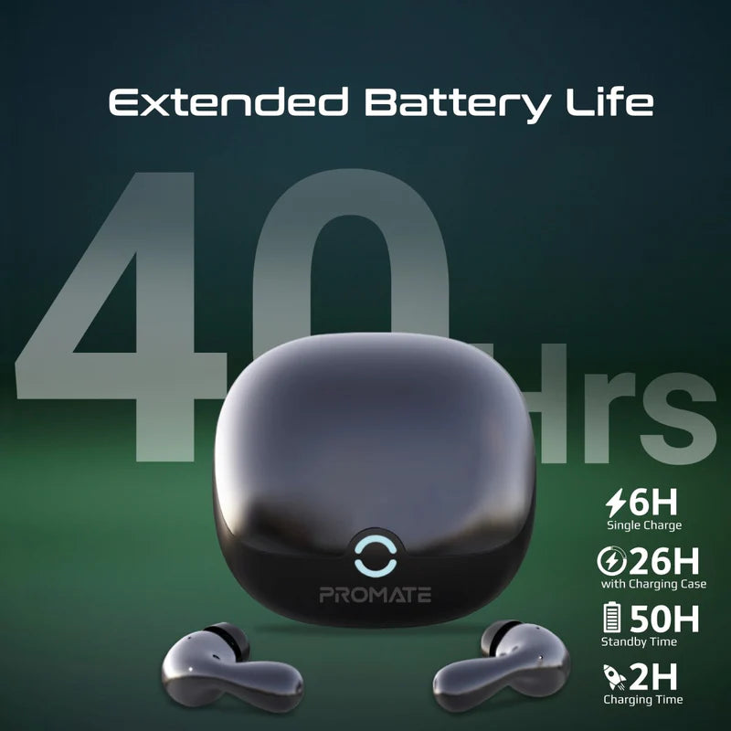سماعات TWS Promate Baton مع إلغاء الضوضاء | أسود