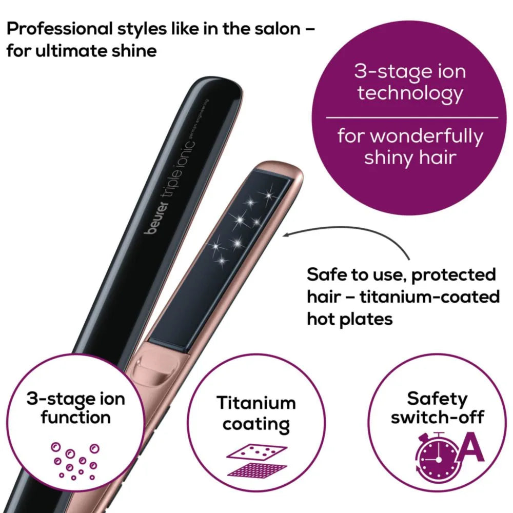 Beurer HS 80 Hair Straightener Ionic Technology & Titanium Plates Beurer HS 80 Hair Straightener Ionic Technology & Titanium Plates