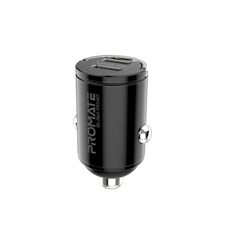 PROMATE Bullet-PD40 RapidCharge™ 40W Car Charger with Dual USB-C Power Delivery Ports