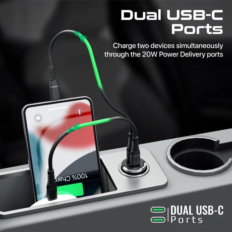 PROMATE Bullet-PD40 RapidCharge™ 40W Car Charger with Dual USB-C Power Delivery Ports