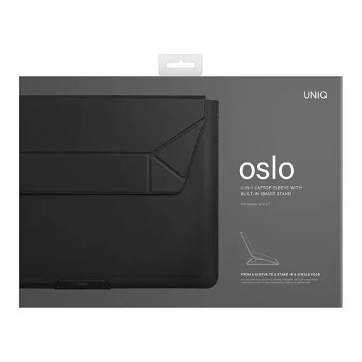 UNIQ Oslo Laptop Sleeve with Foldable Stand 14 inch - Jet Black