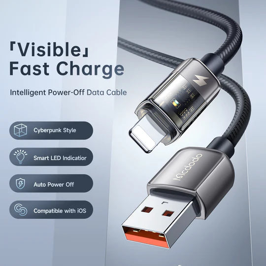 Mcdodo Lightning 1.2m Cable with Auto Power Off & Transparent Design - Black Mcdodo Lightning 1.2m Cable with Auto Power Off & Transparent Design - Black