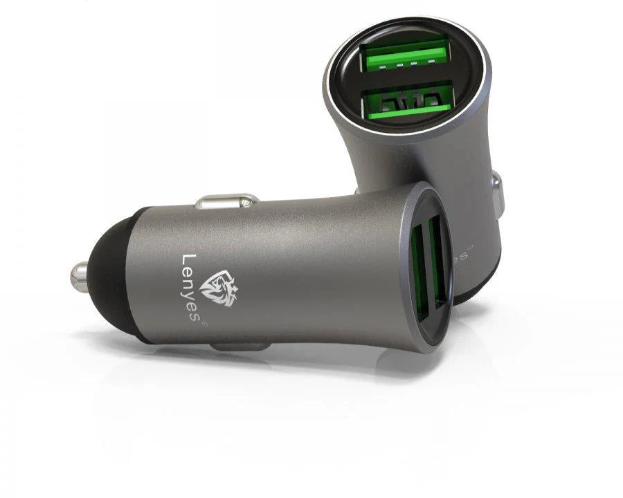 Lenyes CA856 شاحن سيارة سريع مزدوج بمنفذي USB – أسود
