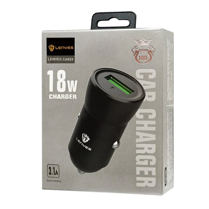 LENYES CA859 Car Charger – 18W Fast Charging – Black