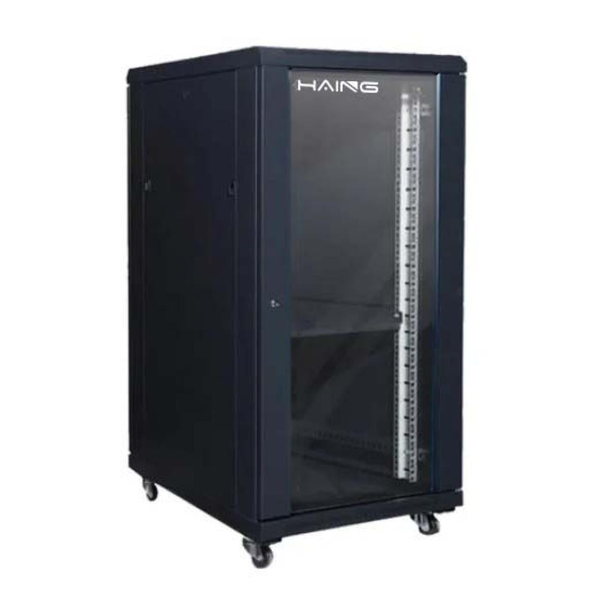 HAING 22U Network Server Cabinet, 600 x 1000mm, Glass Door, Dual Fans, Shelves, 6-Port PDU and Casters