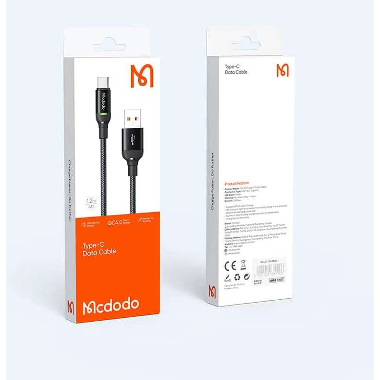 MCDODO Type-C Cable Fast Charging with LED Black - Main Image
