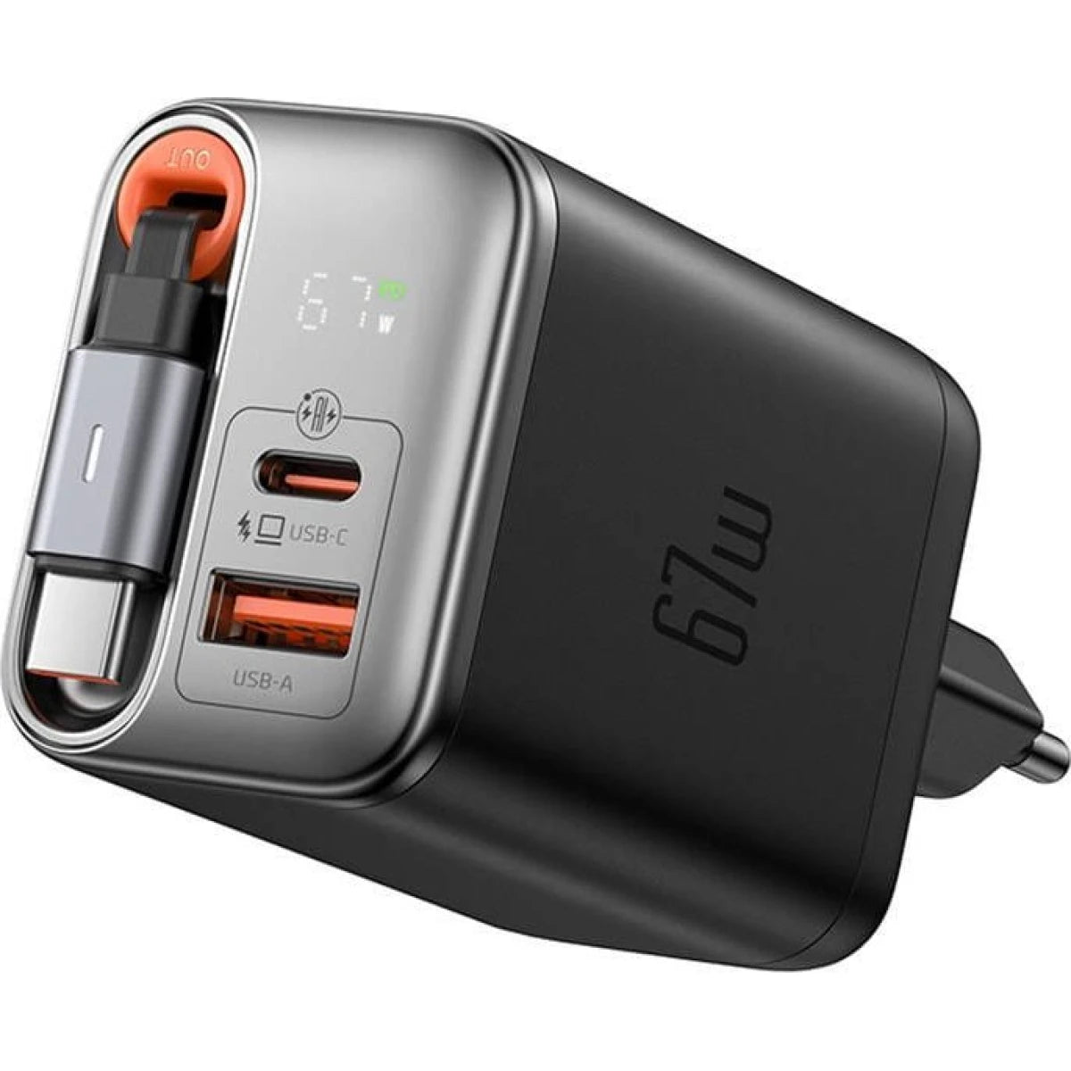 Mcdodo GaN 67W Wall Charger with Retractable USB-C Cable & Display Mcdodo GaN 67W Wall Charger with Retractable USB-C Cable & Display